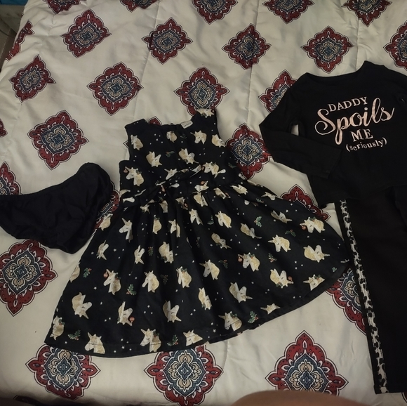 CARTER'S 2T UNICORN HOLIDAY CHRISTMAS DRESS, DADDY SPOILS ME SHIRT & jean bottom - Picture 4 of 5
